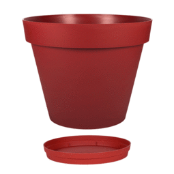 Pot Rond TOSCANE 59 cm avec soucoupe – 76 L  - Rouge Rubis