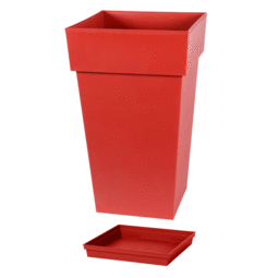 Pot Carré Haut TOSCANE 39 cm avec soucoupe – 62 L - Rouge Rubis