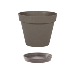 Pot Rond TOSCANE 30 cm avec soucoupe – 10 L - Taupe