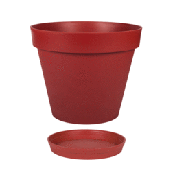 Pot Rond TOSCANE 47,5 cm avec soucoupe – 43 L  - Rouge Rubis