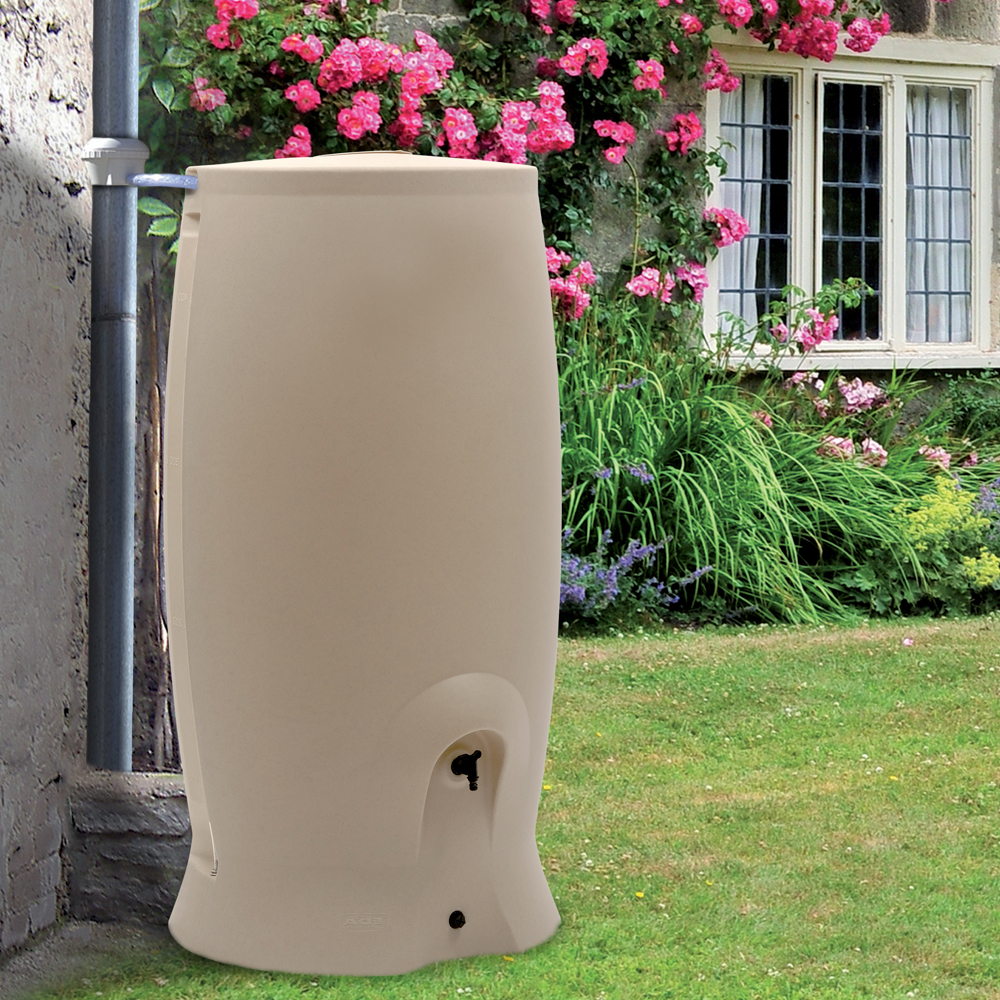 Récupérateur à eau rond Floral 300 litres beige.